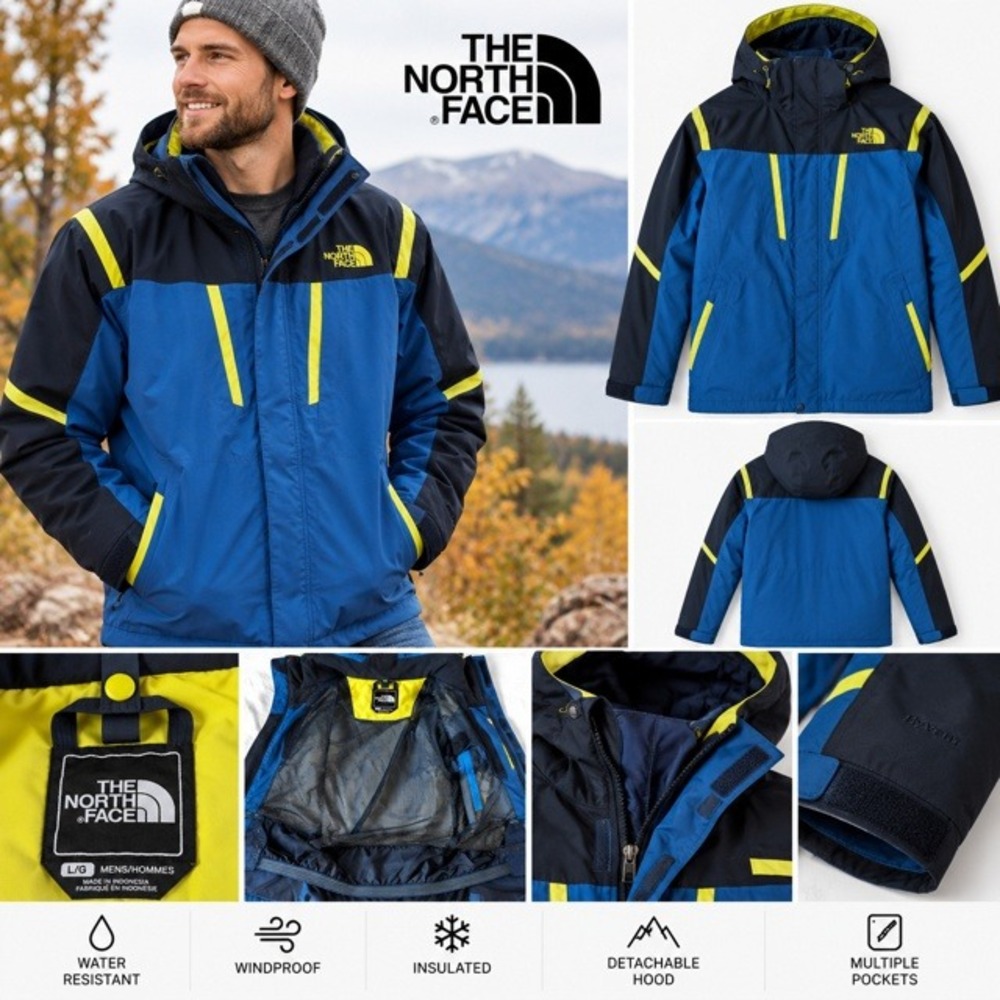 The North Face HyVent Triclimate Mens Navy Lime Insulated Ski/snowboard Jacket L